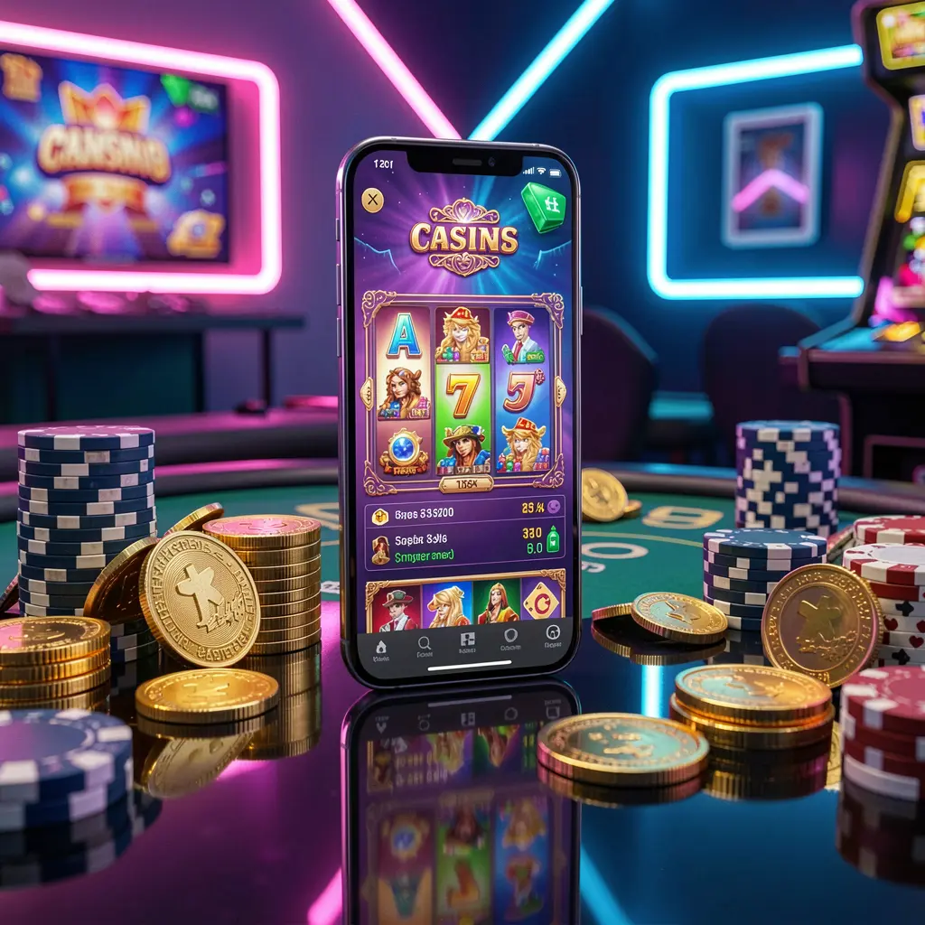 TKQQQ mobile casino dashboard on smartphone displaying colorful gaming interface with golden coins and poker chips on glossy table under elegant neon lighting